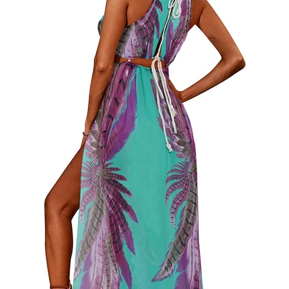 BIUBIU Women's Sexy Floral Halter Split Cover Up Swimsuit Maxi Dress Size XL. - Picture 4 of 7